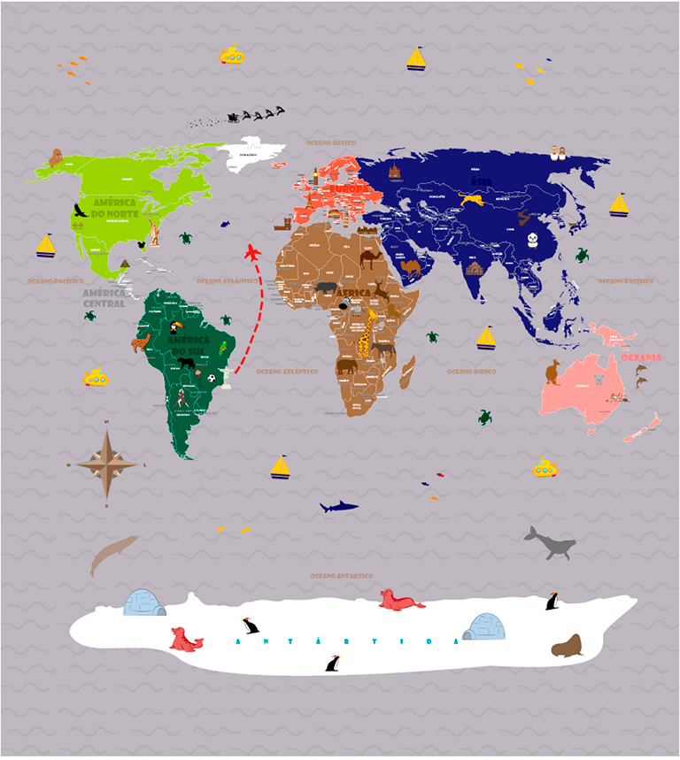 Papel de Parede Mapa Mundi para viagens - modelo 18-F2